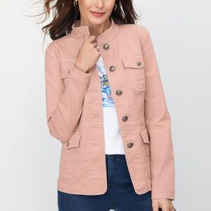 Talbots Blush Pink Utility Jacket Womens Small Military Safari Stretch Coat